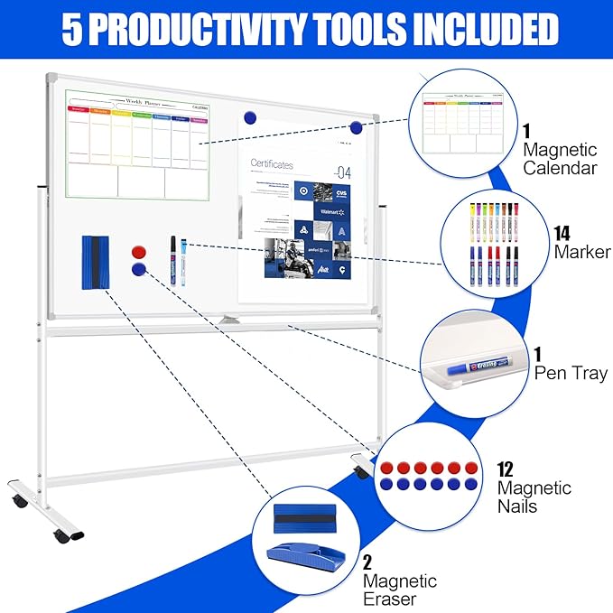 Double-Sided Rolling Whiteboards on Wheels 72 X 48, Large Dry Erase Board - Image 4