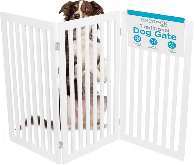 INTERNET'S BEST Dog Gate Indoor Freestanding Pet Barrier, Folding Wood Dog Fence by BIRDROCKHOME