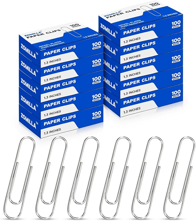 Paper Clips, Zomilla 1000 Pcs Paperclips, 1-2/7" Medium Paper Clip, Rustproof by Unknown