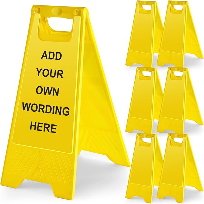 6 Pack24 Inch Blank Floor Sign Yellow A-frame Foldable Caution Sign Write-On by Seeshack