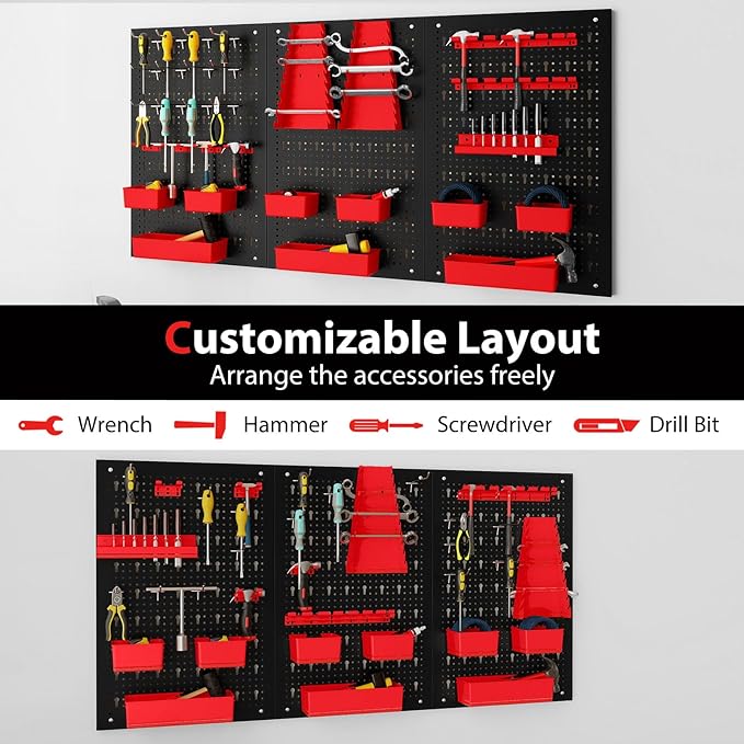 Goplus Pegboard Wall Organizer, 9-Bin Parts Rack Organizer w/Hammer Racks - Image 9