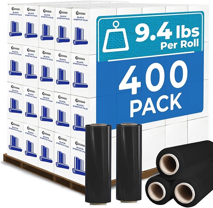 Rosmonde 400 Pack Black Plastic Wrap, 80 Gauge Durable Shrink Wrap Roll by Rosmonde
