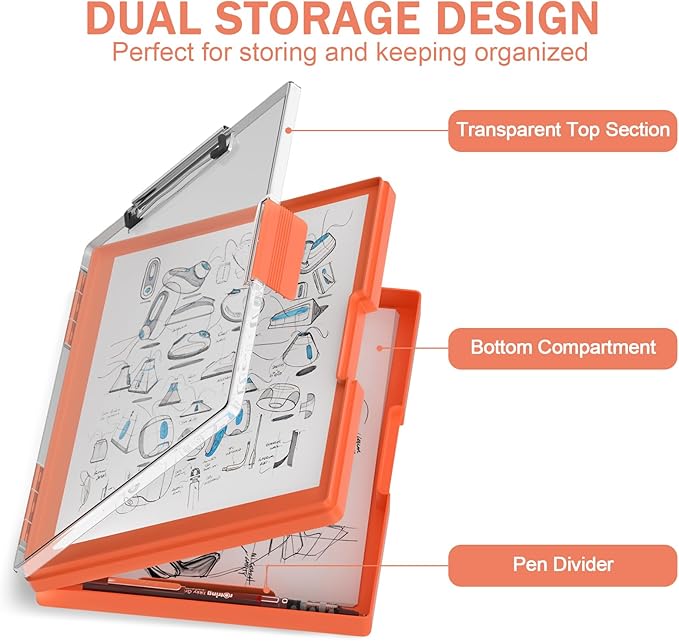 Rimilak Plastic Clipboard with Storage, Side Opening with 2 Compartment - Image 3