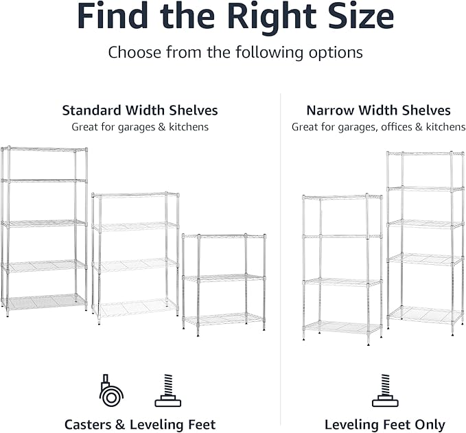 Amazon Basics 3-Shelf Adjustable, Heavy Duty Storage Shelving Unit on 2'' PP - Image 4