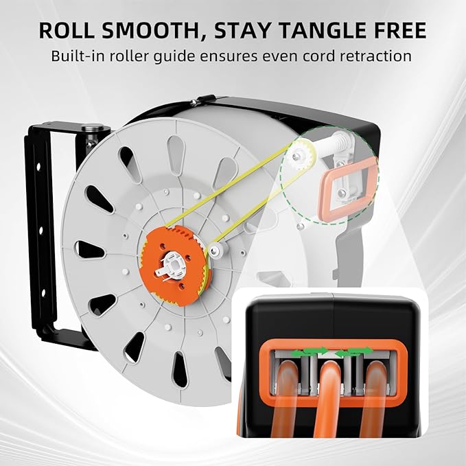 50 FT Retractable Extension Cord Reel, Heavy Duty 12AWG/3C SJTOW Power Cord - Image 4