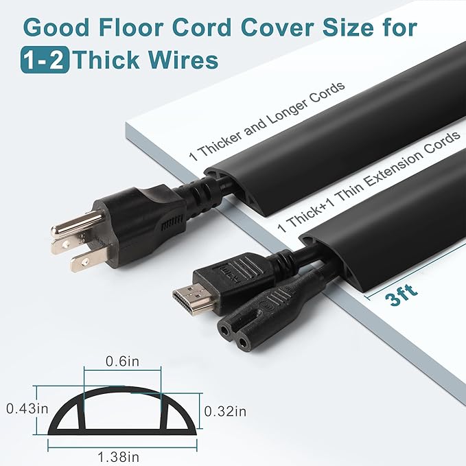Floor Cable Cover 3ft Grey, LZEOY Cord Covers - Image 2