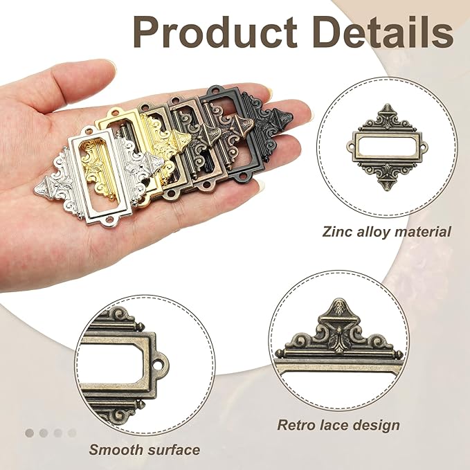 uxcell 10 Pcs Metal Label Holder, 2.2 x 2.4 Inch Small Vintage Card Frame Tag - Image 3