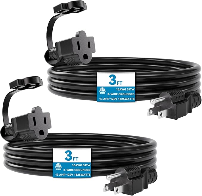 K KASONIC - 3 Feet Outdoor Extension Cords, ETL Listed, SJTW 16AWG/13A 3 Prong by KASONIC