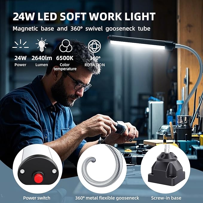 24W LED Work Light, 2400Lumen FlexibleGooseneck Work Light - Image 2