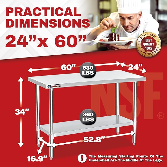DuraSteel 24x60 Stainless Steel Work Table - Image 6
