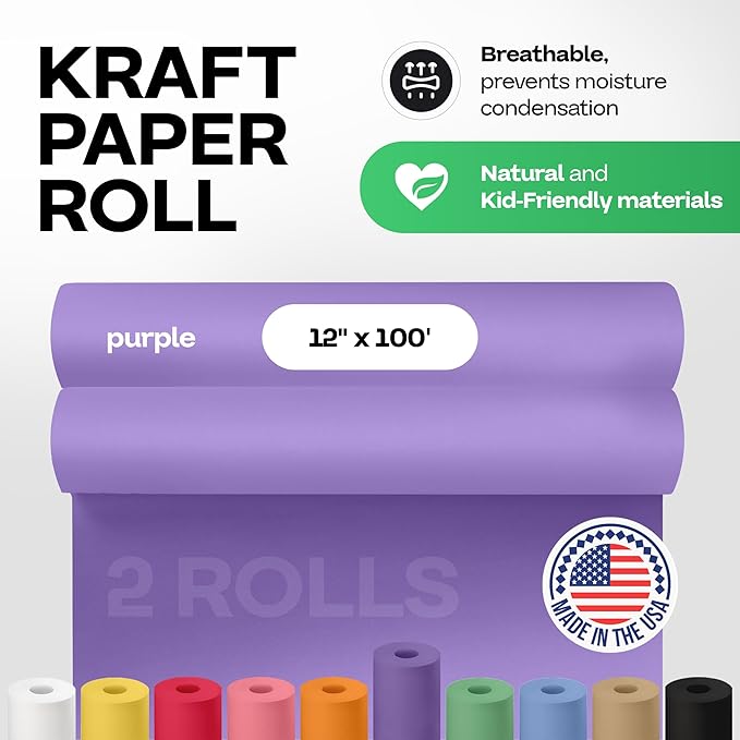 12" x 1200" Purple Kraft Paper Roll, Kids' Arts & Crafts, School Projects - Image 2