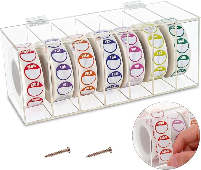 Acrylic Day of The Week Covered Label Dispenser 7-Slot Dispenser Day of The by DLUGOPIS