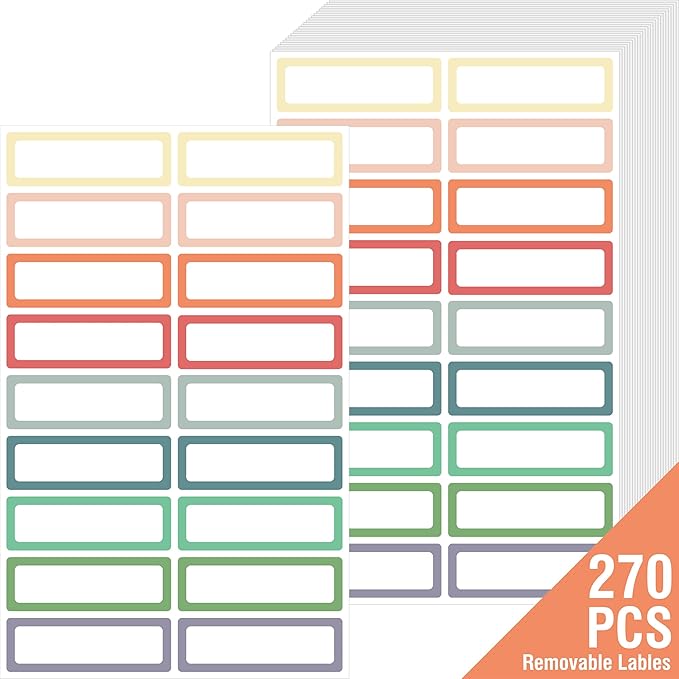270 PCS Removable Labels, 9 Colors Self-Adhesive Rectangular Stickers by Stickyourhappymoment