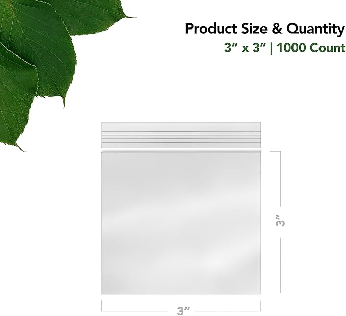 3 x 3 Inch Resealable Plastic Bags 1000 Pack — Clear Reclosable Mini Bags - Image 2