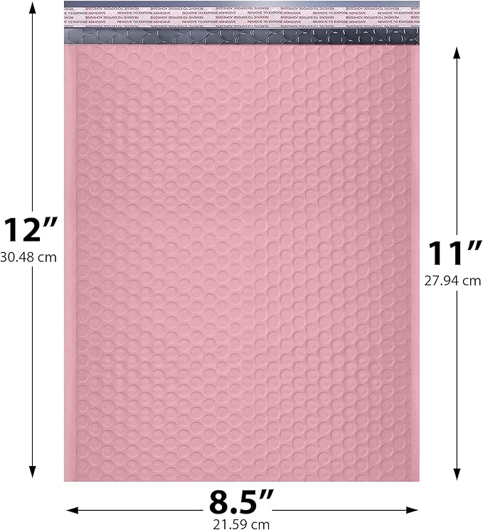 Light Pink Poly Bubble Mailers 8.5x12 inch #2 | Self Seal Padded Envelopes | - Image 2