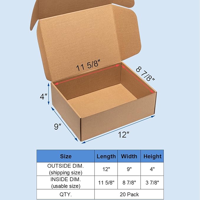 Shipping Boxes 12x9x4 Inches 20 Pack Corrugated Cardboard Mailing Boxes - Image 2
