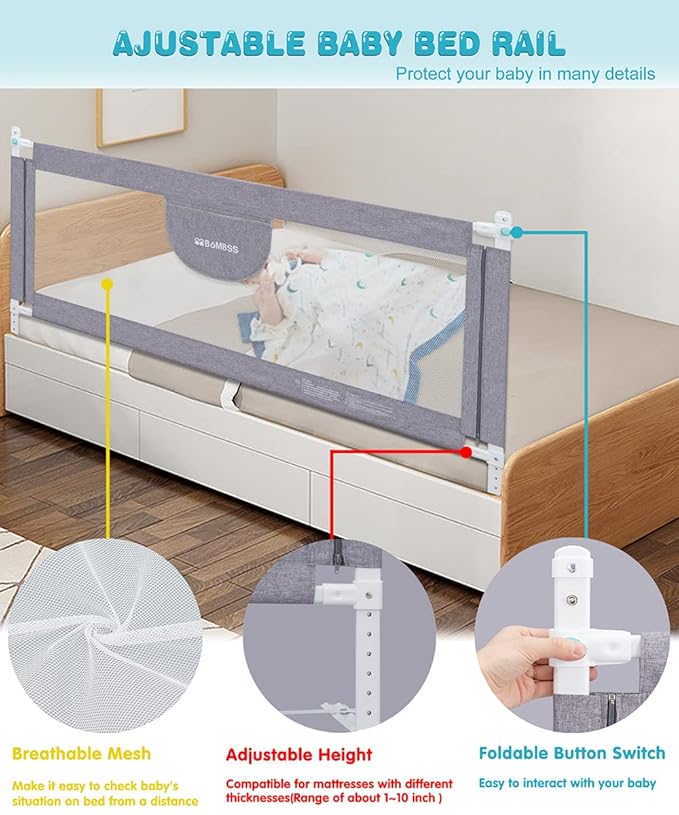 MBQMBSS 73" Bed Rails for Toddlers, Universal Bed Rails for Toddlers, - Image 3