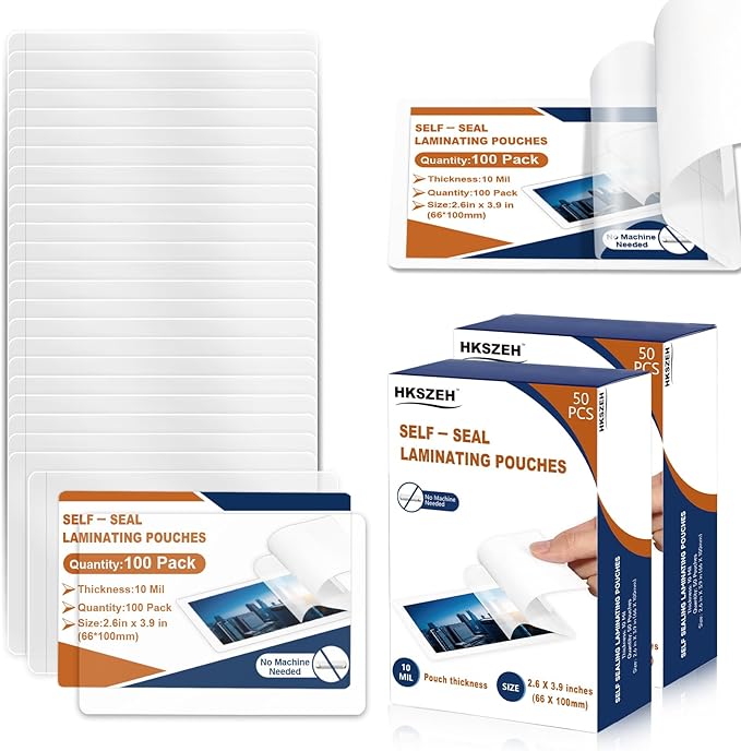 100 Pack 10 Mil 2.6"x3.9" Self Sealing Laminating Pouches Plastic Laminating by Unknown