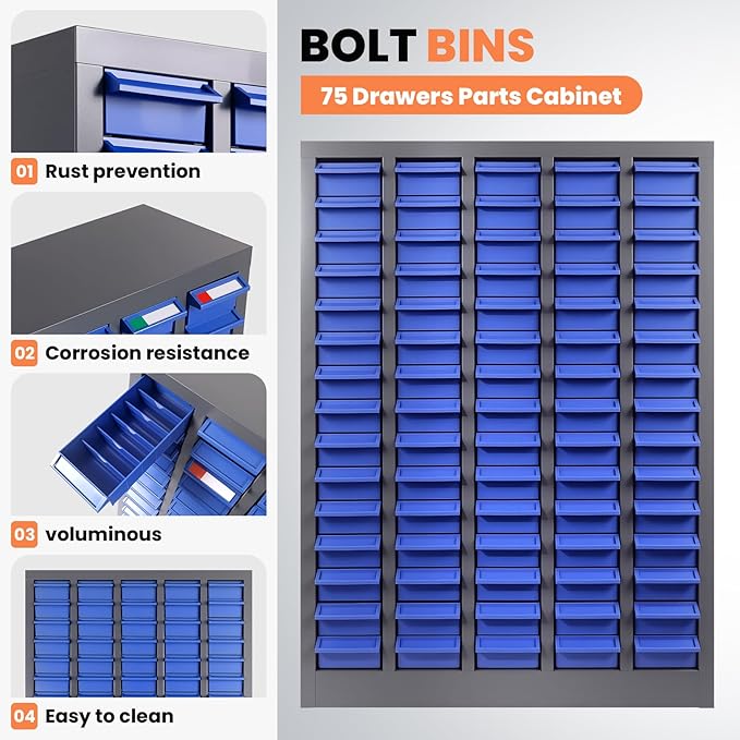 75 Drawers Bolt and Nut Tool Storage Cabinet, Large Capacity Parts Organizer - Image 4