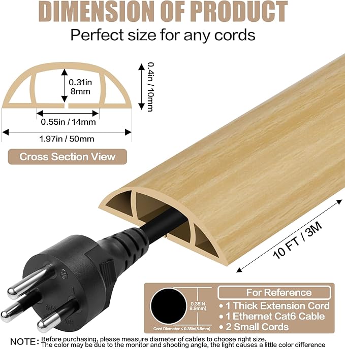 Floor Cord Cover Self Adhesive Cord Hider, 10FT Cable Management, Extension - Image 2