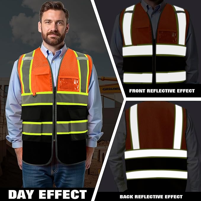 Custom Safety Vest with Logo Pockets High Visibility Reflective Vests - Image 3