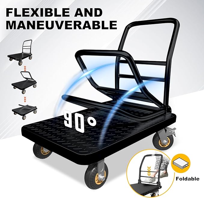 Heavy Duty Platform Truck Flat Cart Hand Trucks, 1500 to 2000Lbs Steel Push - Image 4