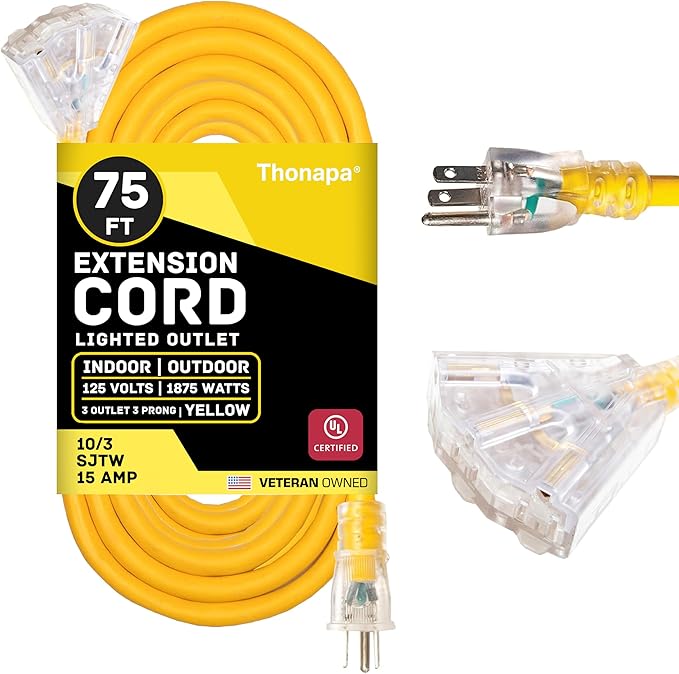 10 Gauge Outdoor Extension Cord 75 ft by Thonapa