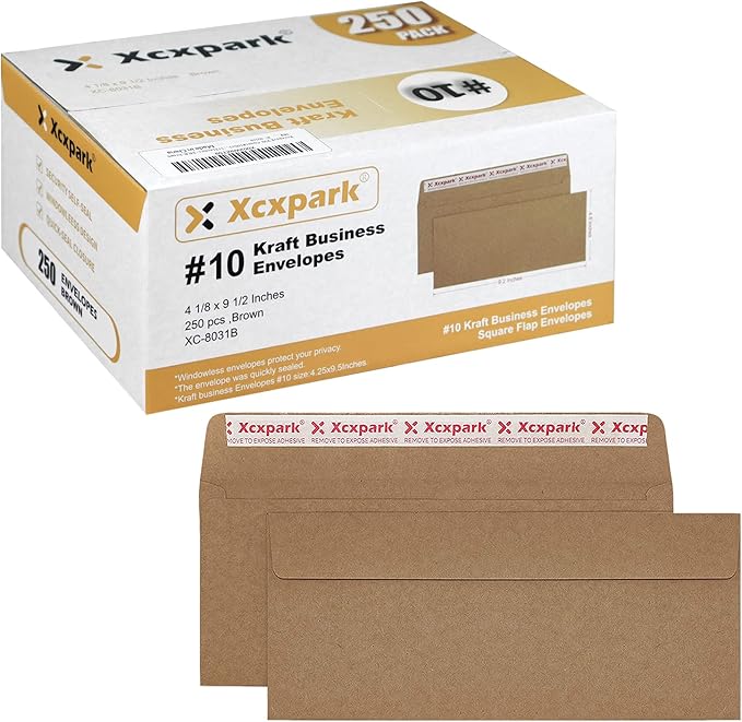 250 PCS Brown Self Seal Kraft 4-1/8 x 9-1/2 Inches Security Envelopes, by Xxcxpark