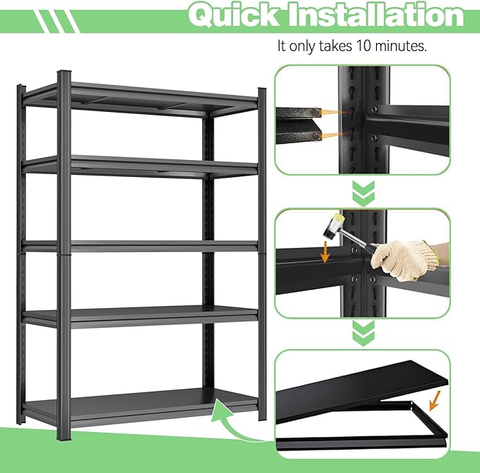 72" H Garage Shelving 5 Tier Storage Shelves 3000LBS Metal Shelving Unit Heavy - Image 6