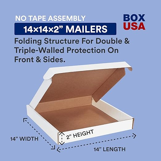 Box USA 14" Deluxe Shipping Boxes 14"L x 14"W x 2"H, Gifts or Bulk Business - Image 2