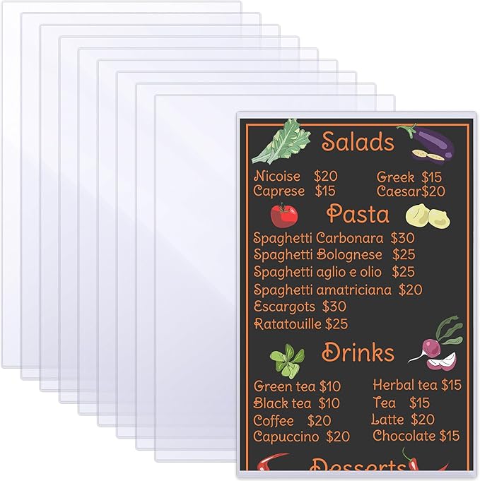Henoyso 10 Pcs 8.5" x 14" Menu Cover Rigid Print Protectors Clear Heavy Duty by Henoyso