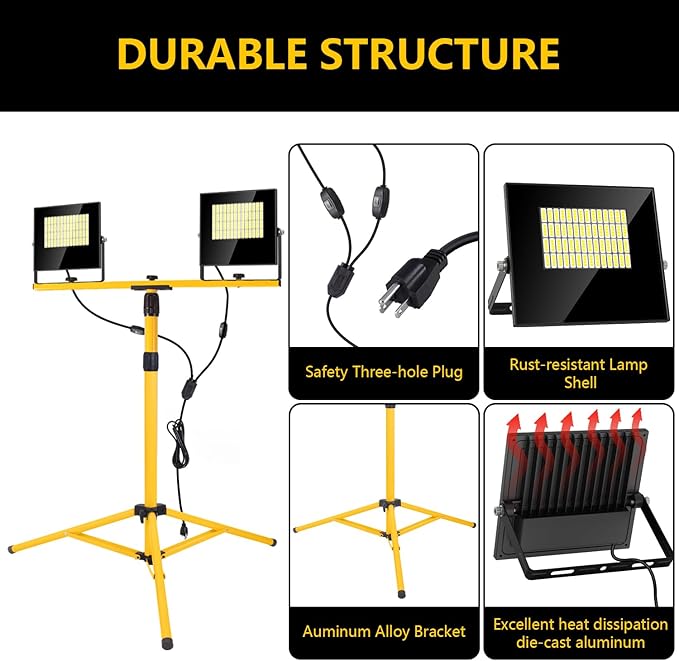 24000 Lumen Work Lights with Stand, 2 Adjustable Head LED Work Light with - Image 3