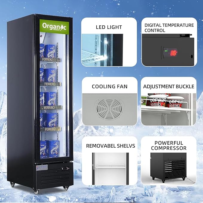 Commercial Beverage Refrigerator Display Fridge, Slim Single Glass Door - Image 4