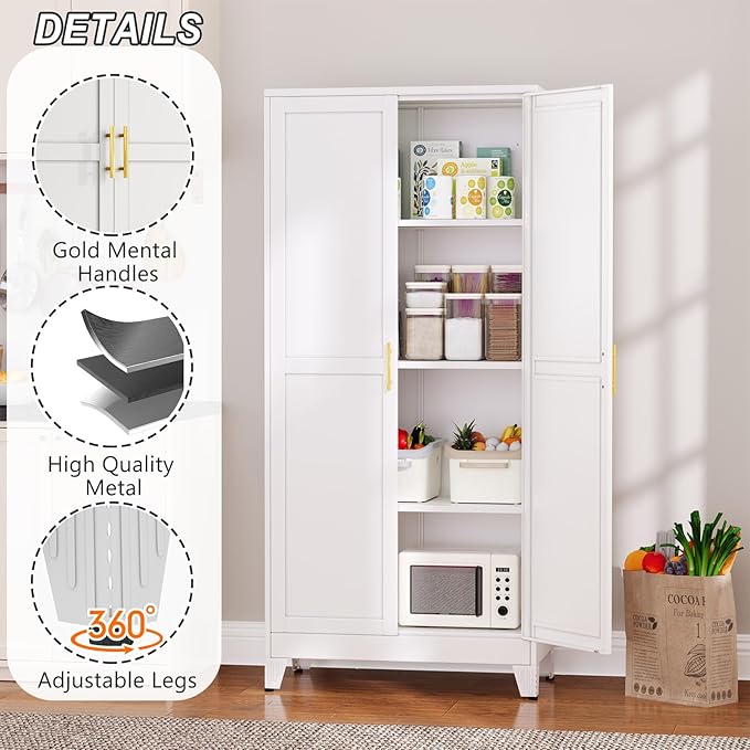 Metal Pantry Cabinet with 2 Doors and Adjustable Shelves - Image 4