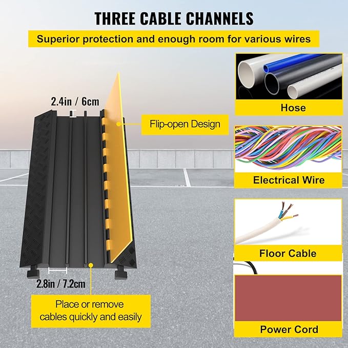 Happybuy 1 Pack of 3-Channel Rubber Cable Protector Ramps Heavy Duty 44000Lbs - Image 3