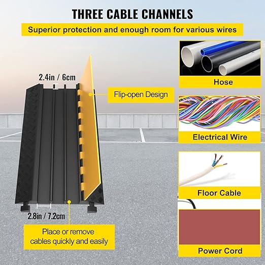 VEVOR 3-Channel Rubber Cable Protector Ramps Heavy Duty 44000Lbs Load Capacity - Image 3