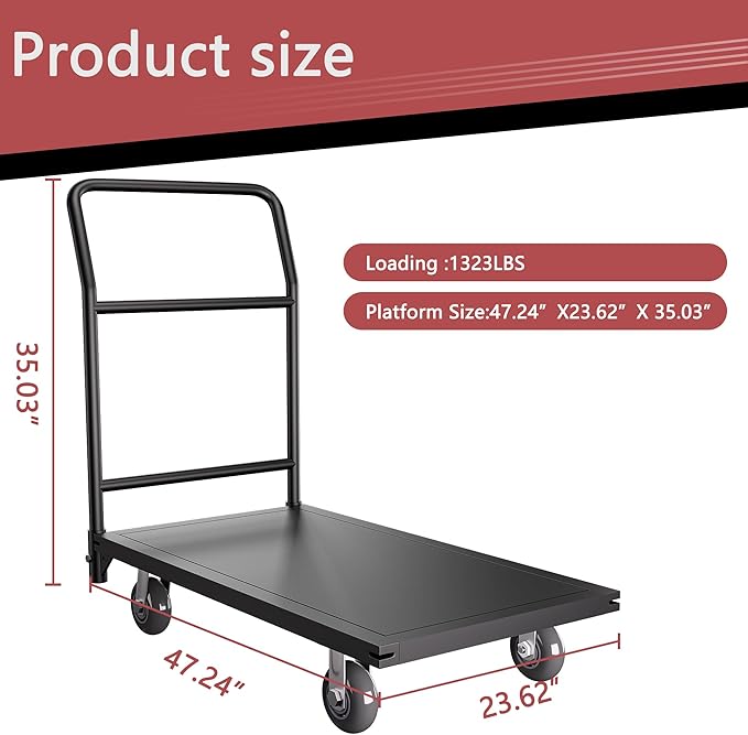 Platform Truck, 2100 lbs Load Bearing Carbon-Steel Heavy Duty Cart, 47.24" - Image 2