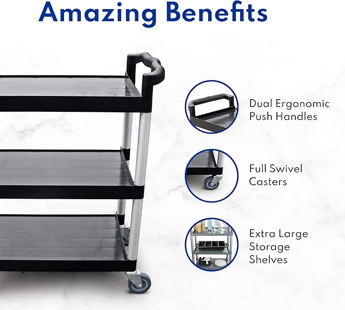 New Star Foodservice 54538 250-Pound Plastic 3-Tier Utility Bus Cart - Image 5