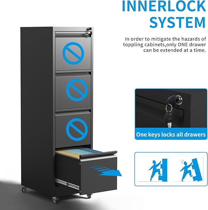 4-Drawer Mobile File Cabinet - Image 4