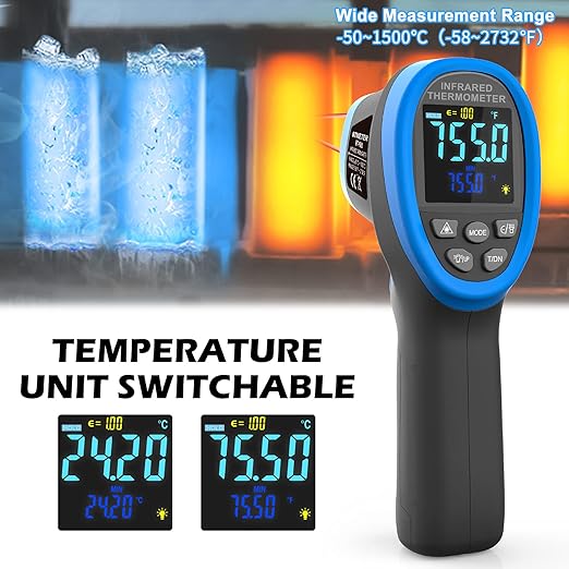 BTMETER BT-1500C Pyrometer Non Contact Laser Infrared Thermometer Measures -58℉ - Image 6