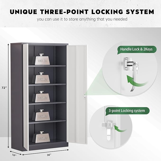 Greenvelly Metal Garage Storage Cabinet, Tall Locking Storage Cabinet - Image 5