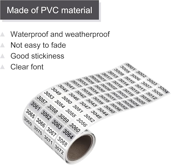 MECCANIXITY 3001 to 4000 Consecutive Number Stickers Inventory Label Black - Image 3