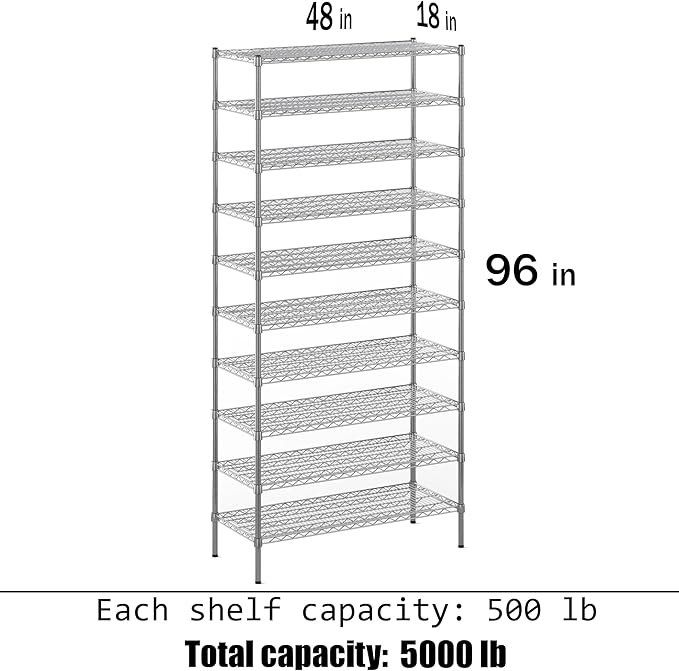 18" Deep x 48" Wide x 96" Height Wire Shelving Kit | 10-Tier | NSF Commercial - Image 3