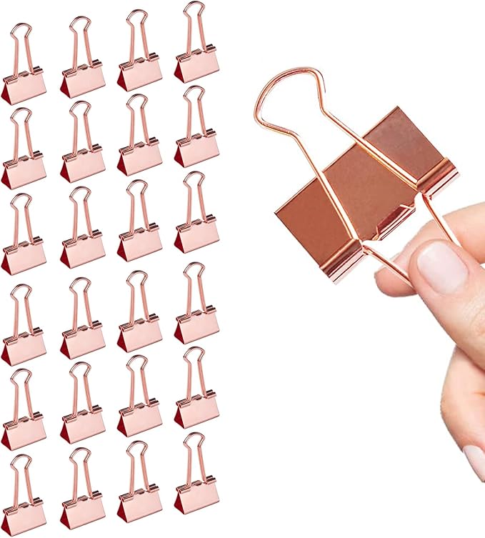Large Rose Gold Binder Clips 1.6 inch 24 pcs, Capacity 0.66 Inch 41 mm fold by Makanu