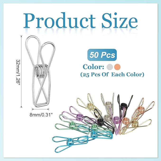 PATIKIL 50Pcs Paper Office Binder Clips, 1.26" Small Metal Wire Hollow Out - Image 2