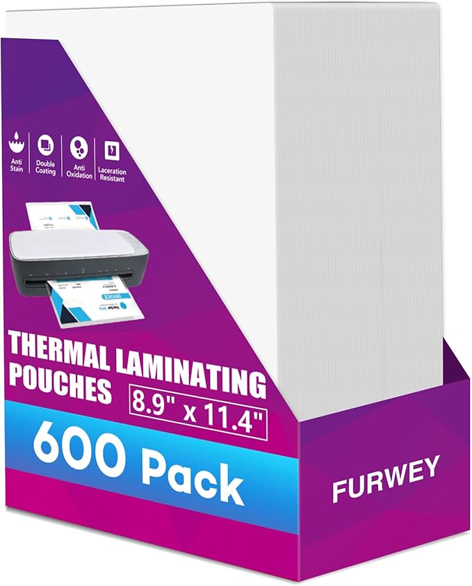 600 Pack Laminating Sheets, Holds 8.5 x 11 Inch Sheets, 3 mil, 8.9" x 11.4" by FURWEY