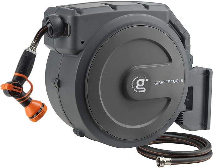 Giraffe Tools Retractable Garden Hose Reel 1/2 Inch x 130 ft, Super Heavy Duty by GiraffeTools