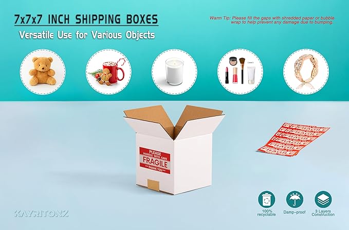 7x7x7 inch Small Shipping Boxes, Gifts Wrapping, 15 Pack - Image 2