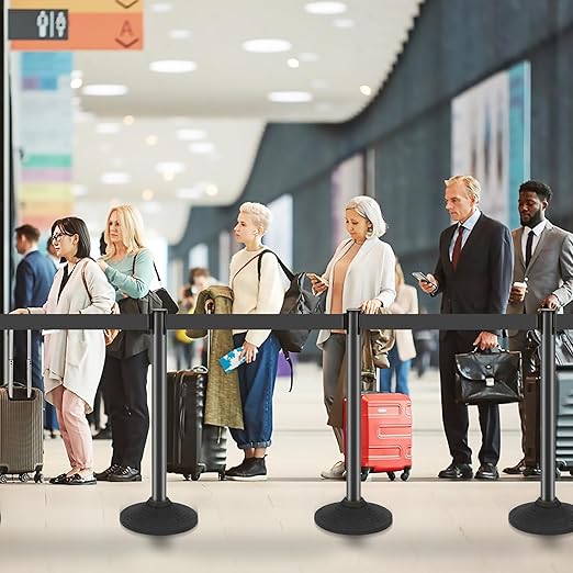 6 Pack Black Stanchions with Retractable Belts - Image 6