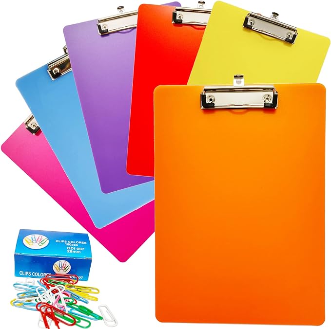 6 Pack Plastic Clipboards, Office Clipboards Standard A4 Letter Size, Colorful by smilixin